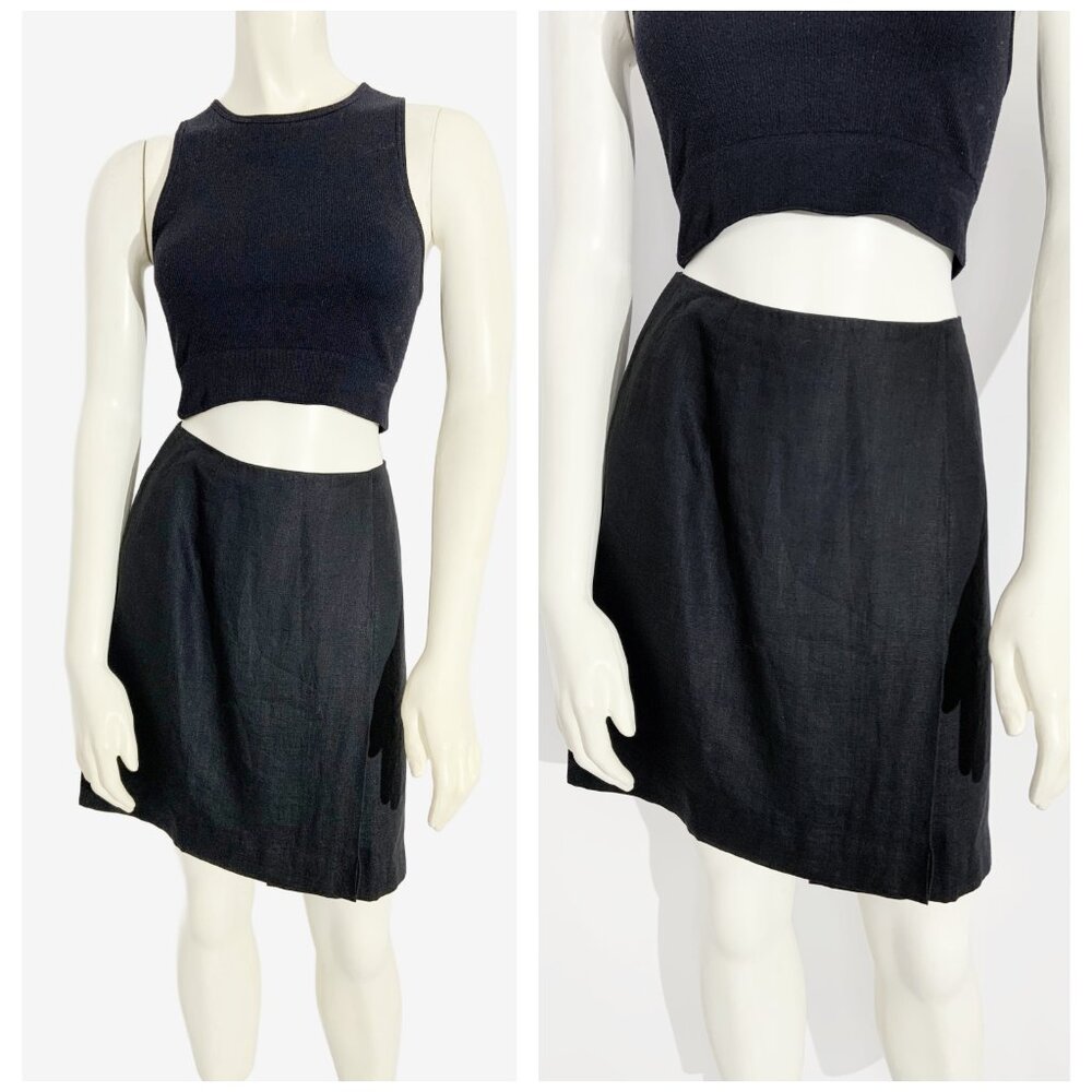 Vintage Black Linen Wrap Skirt by Holt Renfrew / size Small